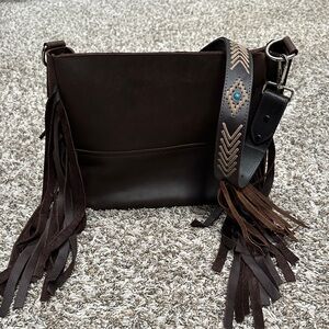 Saddle Chocolate Dokata Crossbody with fringe